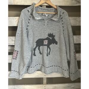 Coldwater Creek 3XL Moose Sweater Pullover 1/4 Zip Rustic